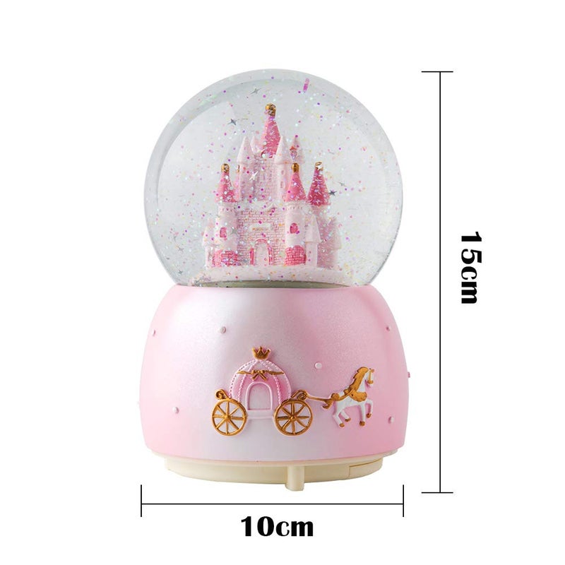 Musfunny Music Boxes Crystal Carousel Rotating Unicorn Snow Box with Colorful Changed LED Light Great Gift for Kids Girls (Castle Pink) - Image 2